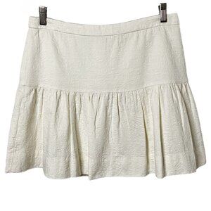 J. Crew Women's Jacquard Flare Skirt Sz 8 Floral Ivory Pleated Mini 100% Cotton